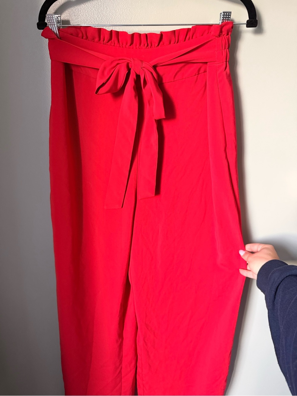 High-Waist stretch waist Tie-Belt Red Women's flowy pants